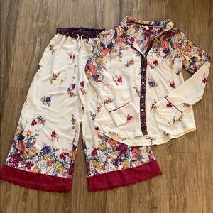Anthropologie floral chambray pajama set size XS